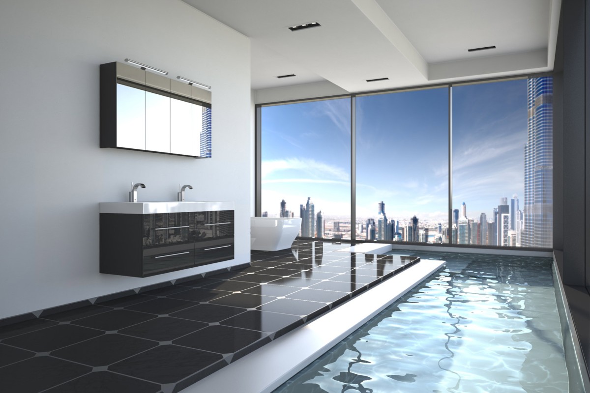 Badmöbel Set 2tlg DUBAI - Hochglanz schwarz - 120 cm - Doppelwaschbecken