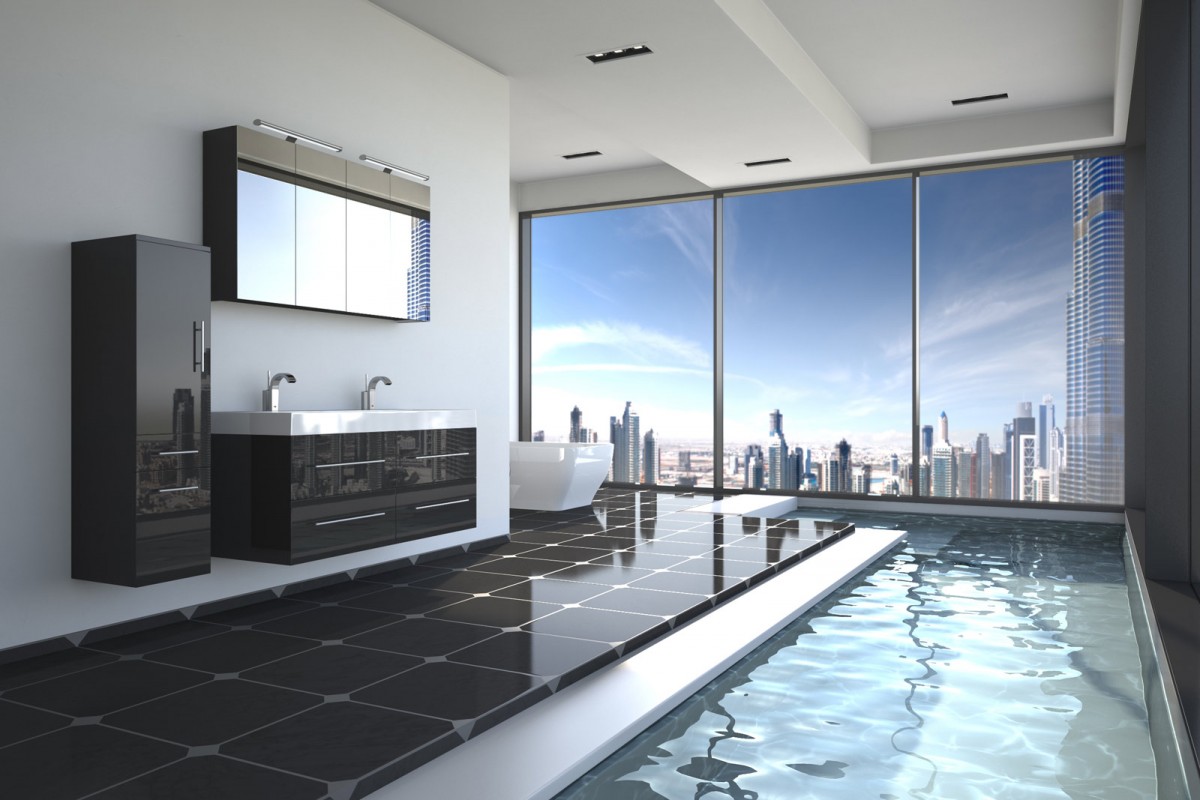 Badmöbel Set 3tlg DUBAI - Hochglanz schwarz - 120 cm - Doppelwaschbecken