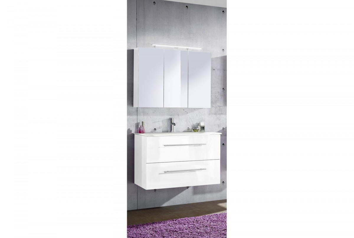 Badmöbelset BAPTIST 2tlg - Hochglanz weiss mit Keramikbecken - 90 cm WP